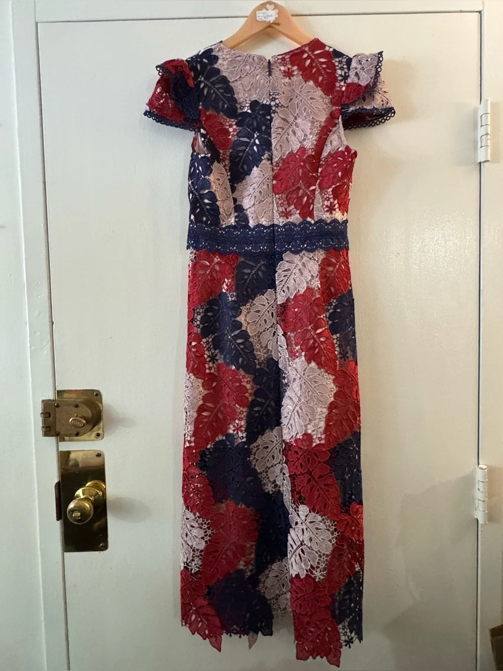 $187 ADELYN RAE Adeline Palm Lace Midi Dress In Navy/Wine/Blush Size 4